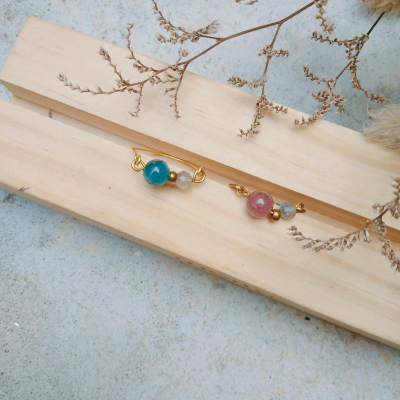 姊妹 戒指II草莓晶 拉长石 手作缠绕铜线 可定制化戒围 - 手链/手环 - 半宝石 粉红色