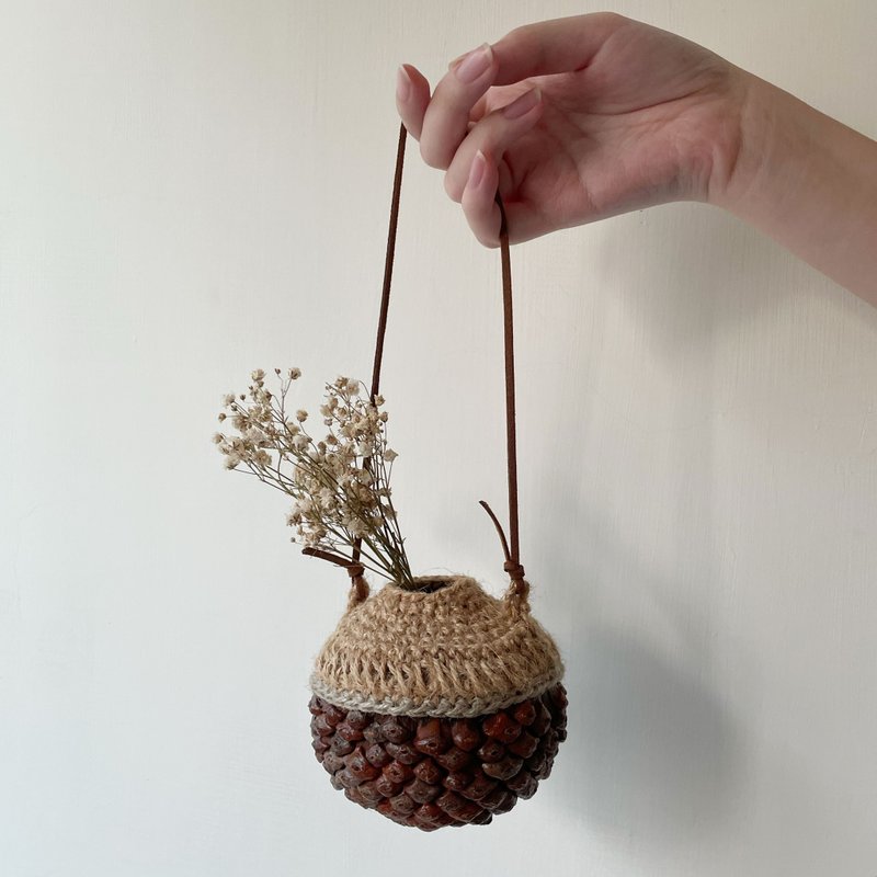 果实编织花器 / 长吊挂 / 干燥花 / 松果 / 圣诞礼物 - 花瓶/陶器 - 植物．花 咖啡色