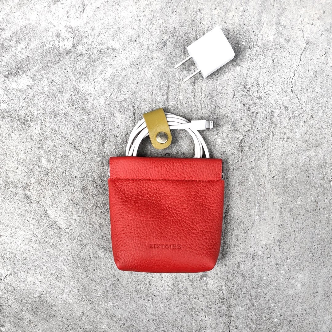 【Glamor】ZiBAG-037L/弹簧口金充电包 / 酡红色 - 零钱包 - 真皮 