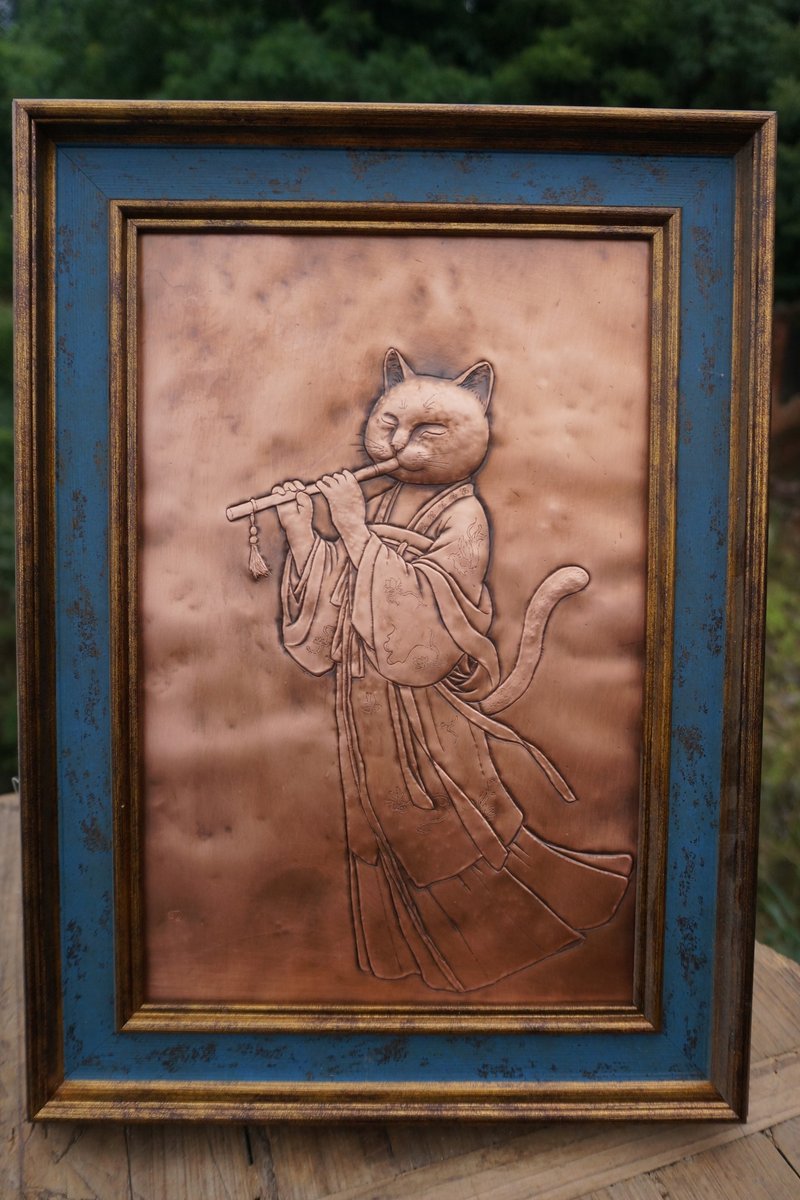 铜浮雕知音猫吹箫猫家居咖啡厅摆件挂画 - 摆饰 - 其他金属 