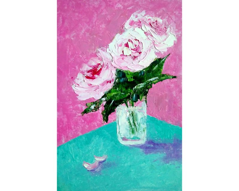 Original Oil Painting Bouquet of Peonies, Floral Still Life, Flower Wall Art - 海报/装饰画/版画 - 其他材质 多色
