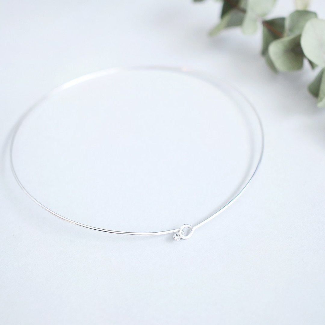 White stone wire choker necklace Silver 925 - 项链 - 其他金属 银色