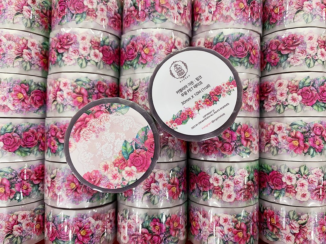 Camellia Garden Pink PET tape - 纸胶带 - 纸 