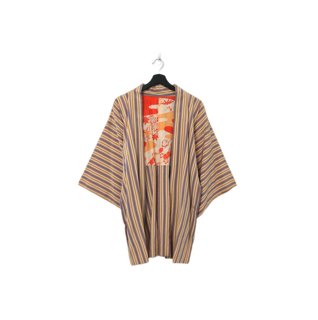 Back to Green-日本带回羽织 秋日线条 kb-79/vintage kimono - 女装休闲/机能外套 - 丝．绢 