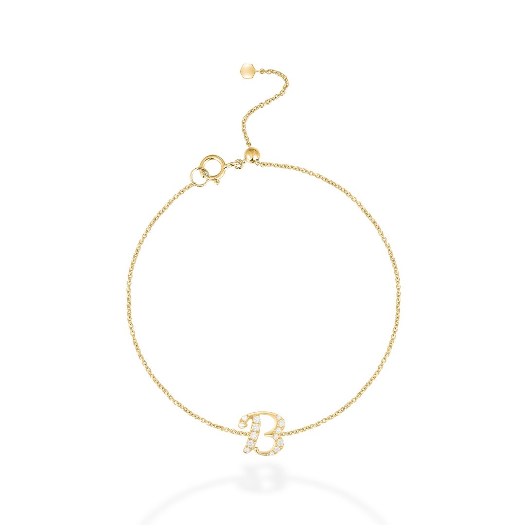 【mori】B字母钻石手链 【14k黄金】 - 手链/手环 - 钻石 金色