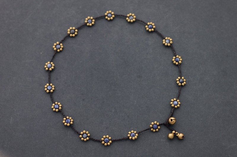  珠项链编织石方钠石花雏菊民间黄铜 - 项链 - 石头 银色