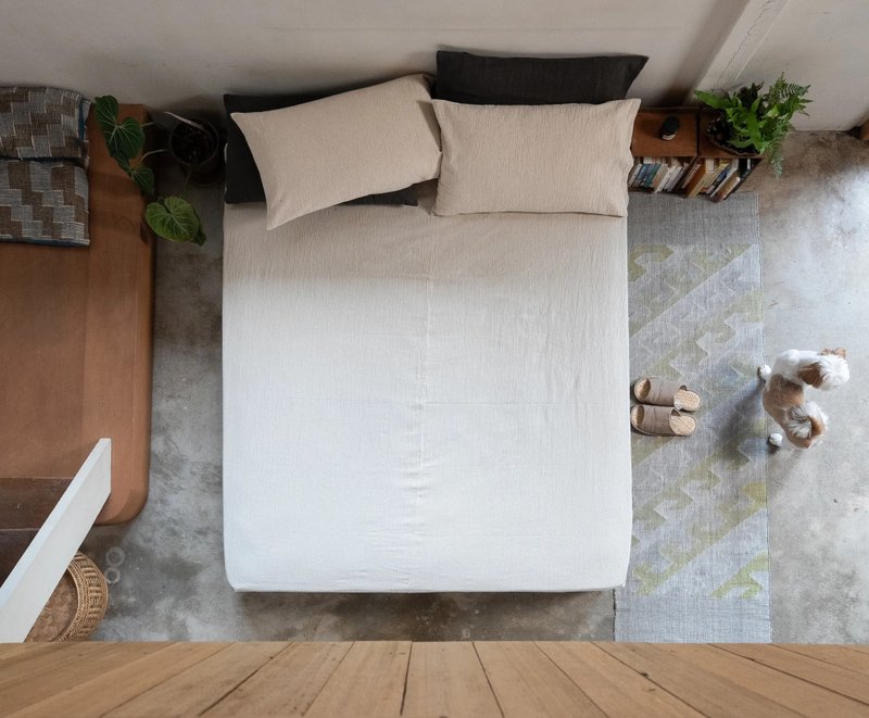 NEW 预购100%大麻乐眠盖罩式床包//定制化尺寸 - 寝具 - 棉．麻 白色