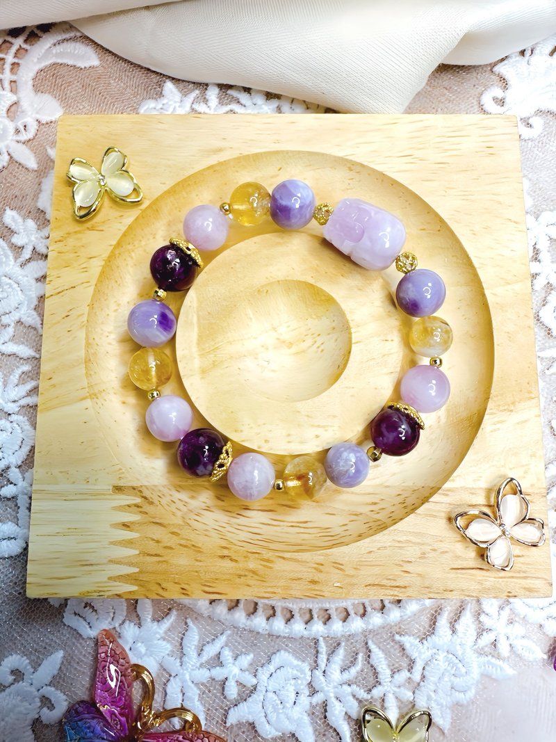 紫锂辉貔貅 紫芋奶盖紫玉晶 紫祖母晶 紫锂辉 黄阿赛 设计款 - 手链/手环 - 宝石 紫色