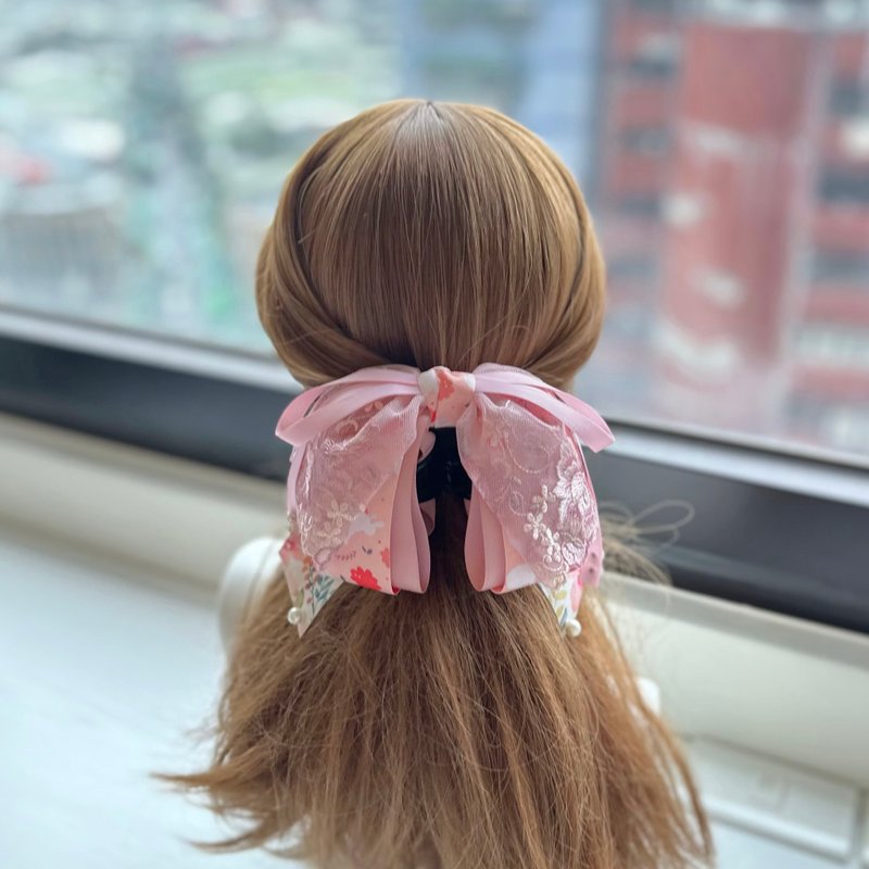 独家蕾丝蝴蝶结鲨鱼夹相交夹马尾夹发夹发饰-粉色系白兔 - 发饰 - 其他材质 粉红色