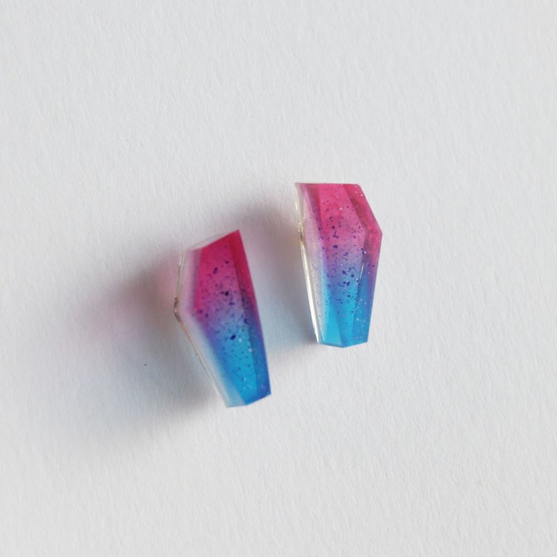 几何渐层红蓝耳环 / 136 / 太空时代的情歌 Space Age Love Song - 耳环/耳夹 - 塑料 蓝色