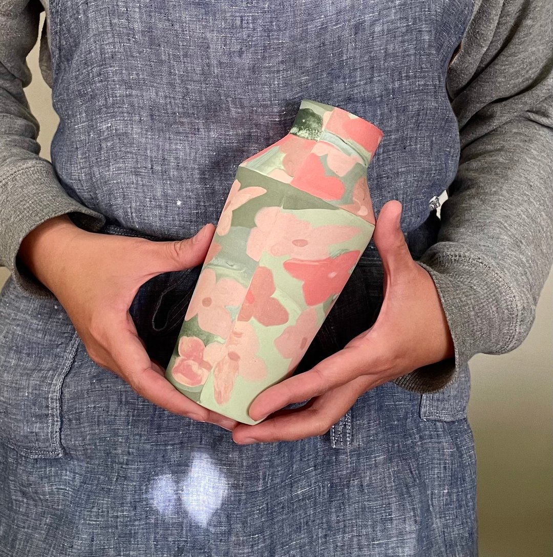 粉色矮仙丹瓮型高花器 - 花瓶/陶器 - 瓷 