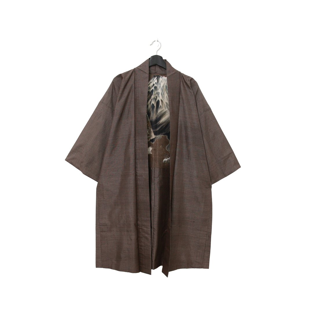 Back to Green-日本男款羽织 富士山 森林小屋 /vintage kimono - 男装外套 - 丝．绢 