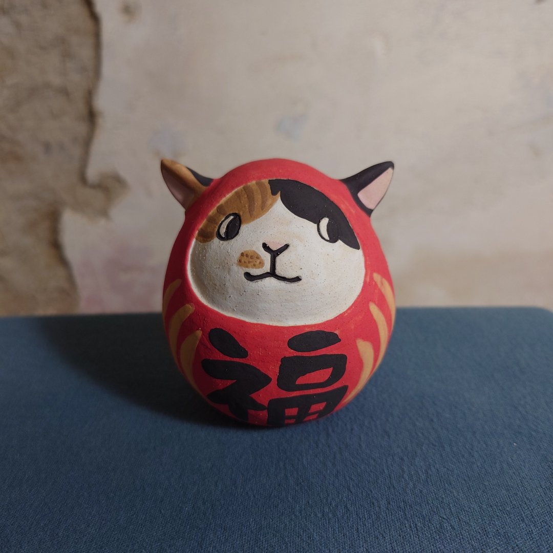 三花猫不倒翁摆饰 - 摆饰 - 陶 红色