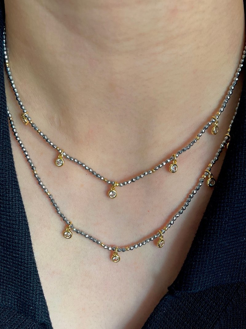 原创法式极细天然石项链 锁骨链 叠戴 - 项链 - 石头 银色