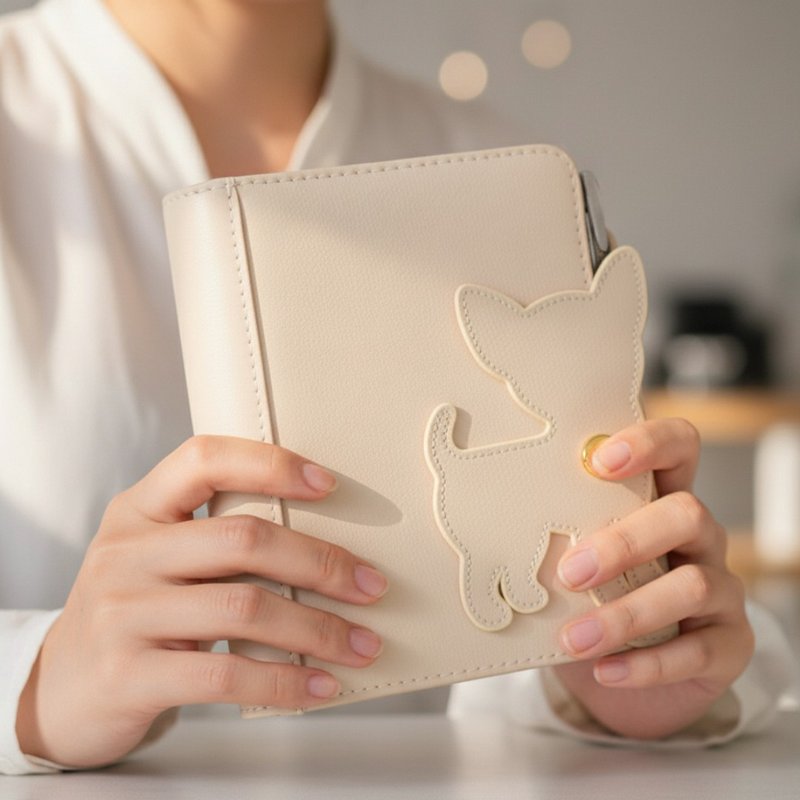 吉娃娃狗狗图案 迷你六孔系统手帐套 意大利皮革 本革 宠物饲主赠礼推荐 - 笔记本/手帐 - 真皮 卡其色