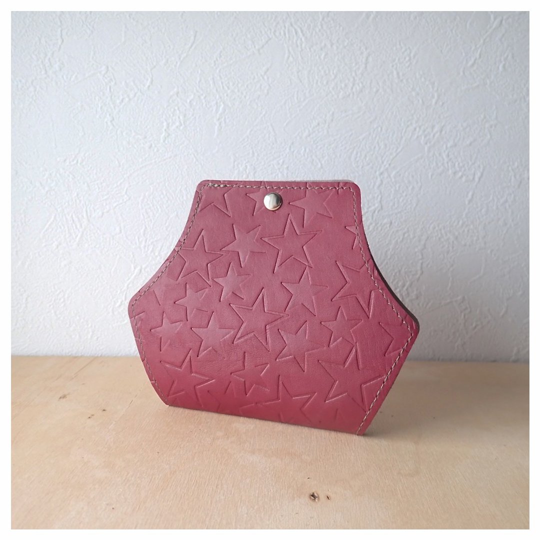 Leather mask case, hexagon, star marine wine - 其他 - 真皮 红色