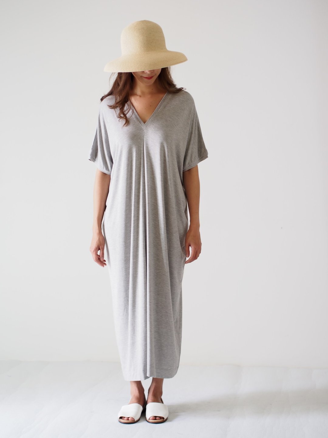 ByTheSea Dress W V Neck - MarbleGrey - 洋装/连衣裙 - 棉．麻 灰色