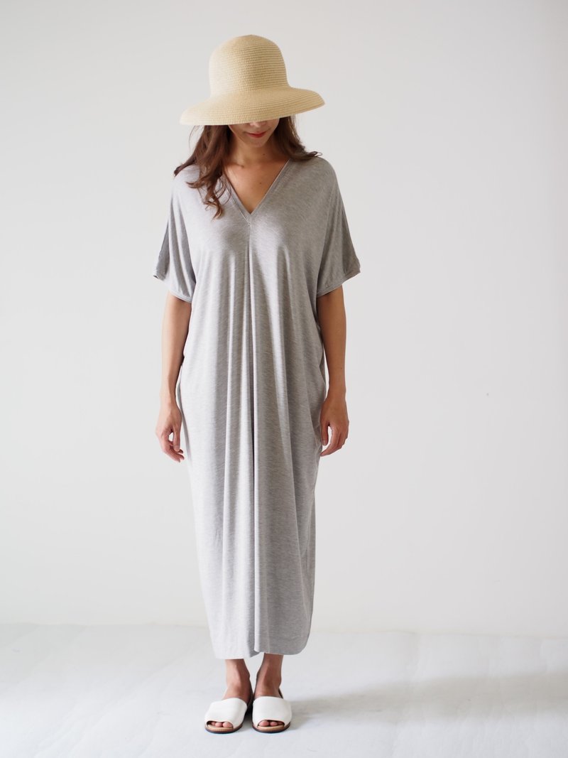 ByTheSea Dress W V Neck - MarbleGrey - 洋装/连衣裙 - 棉 灰色