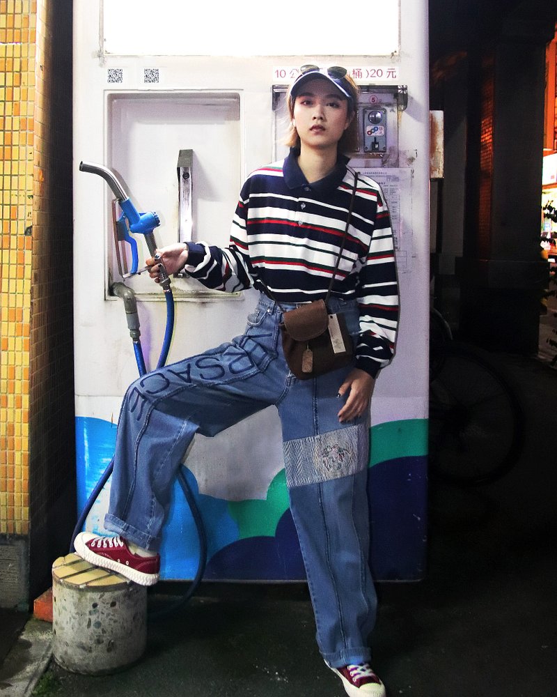 Tsubasa.Y 古着屋Versace丹宁高腰牛仔裤, 丹宁 裤 凡赛斯 刺绣 - 女装长裤 - 其他材质 蓝色