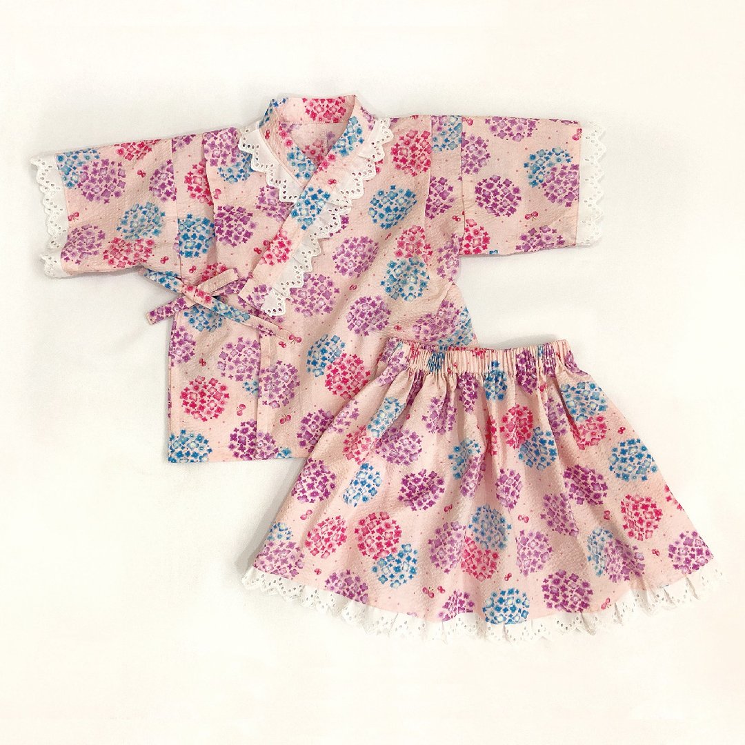 两件式拼接甚平/裙子 预购款 - 童装上衣 - 棉 粉红色
