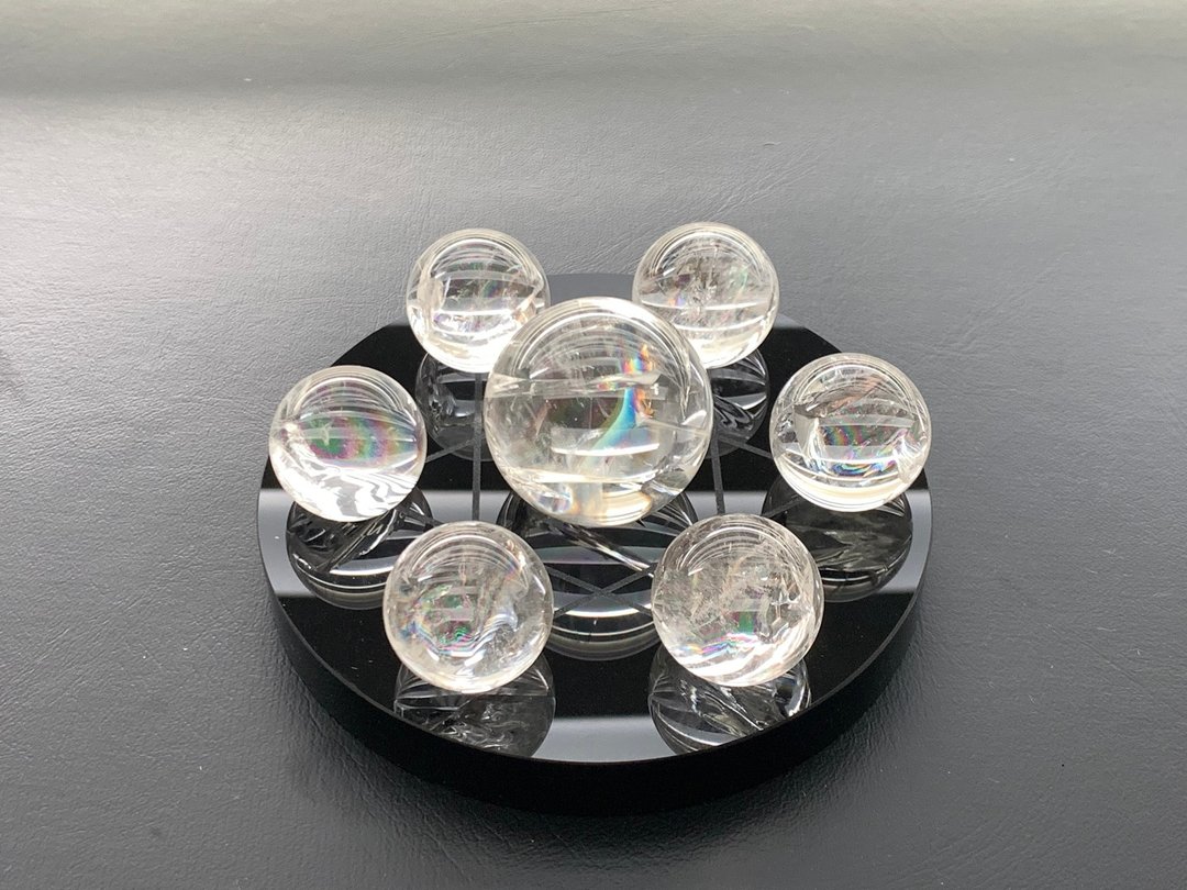 天然白水晶七星阵 彩虹白水晶七星阵 1 净化负能量 黑曜七星盘 - 摆饰 - 水晶 白色