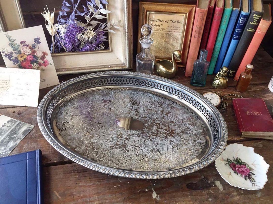 英国古董镀银雕花椭圆形托盘（大）（JS） - 摆饰 - 其他金属 银色