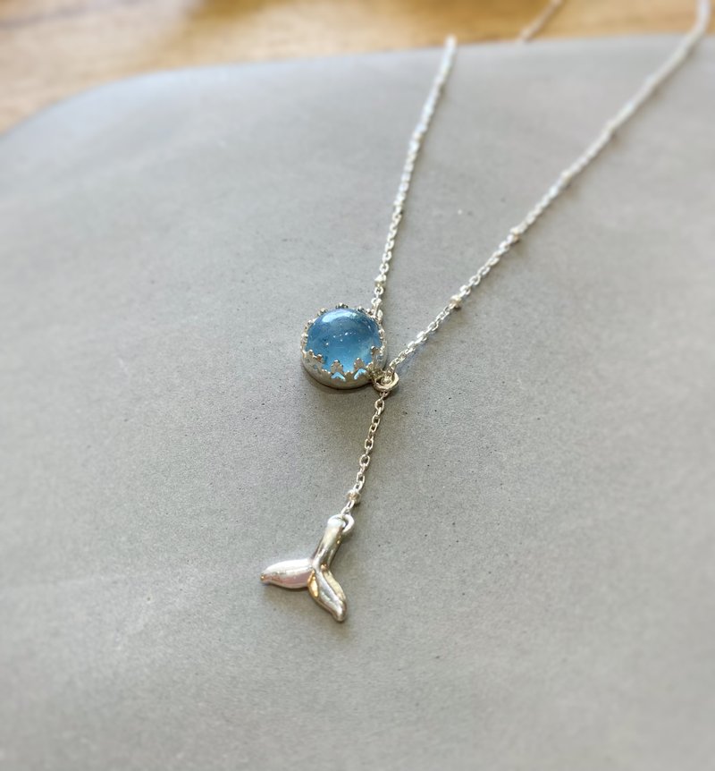 【圣诞饰品】人鱼の泪 海水蓝宝移动项链 925银 轻珠宝 - 项链 - 银 蓝色