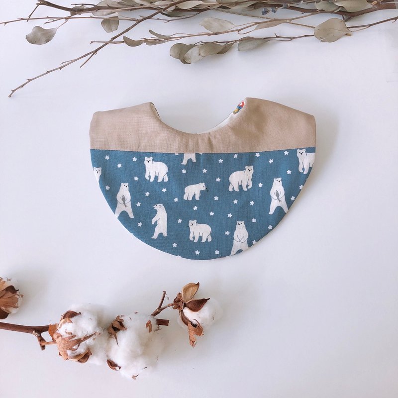 岛森家 / 围兜兜 / 双面 / 拼接 / 双扣 / 北极熊 - 围嘴/口水巾 - 棉．麻 蓝色