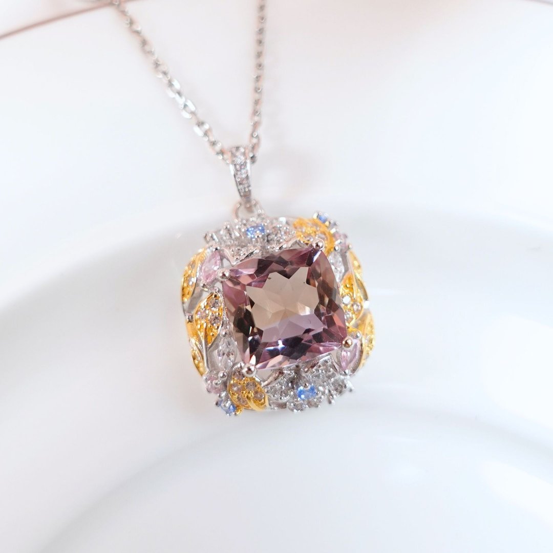 3.5克拉 绝美紫黄晶 晶体干净 多彩宝石配镶 纯银项链 礼物首选 - 项链 - 纯银 紫色