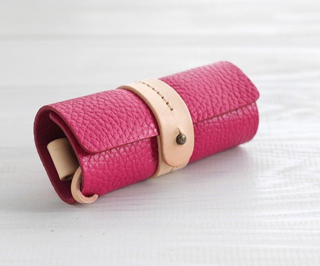 Leather key case eu (pink / natural) - 钥匙链/钥匙包 - 真皮 
