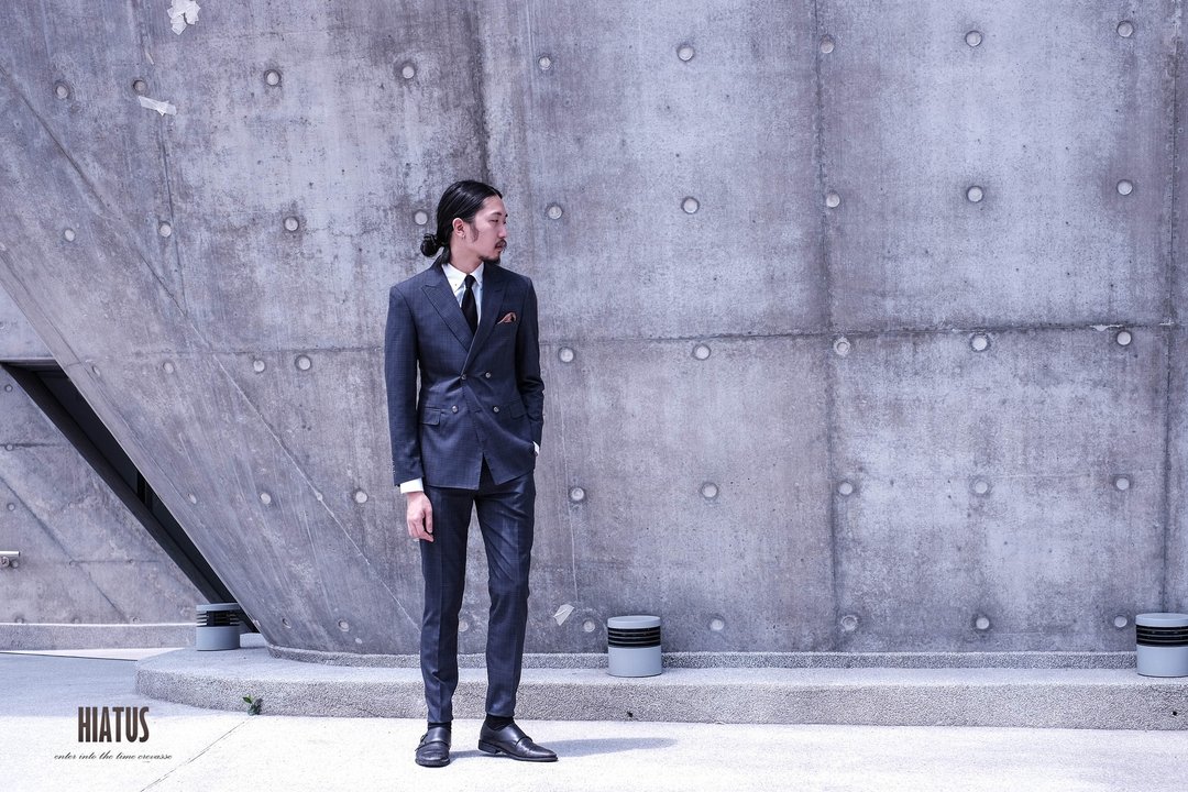 HIATUS 灰蓝 东洋格纹 西装套装 - 男装外套 - 羊毛 蓝色