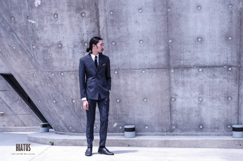 HIATUS 灰蓝 东洋格纹 西装套装 - 男装外套 - 羊毛 蓝色