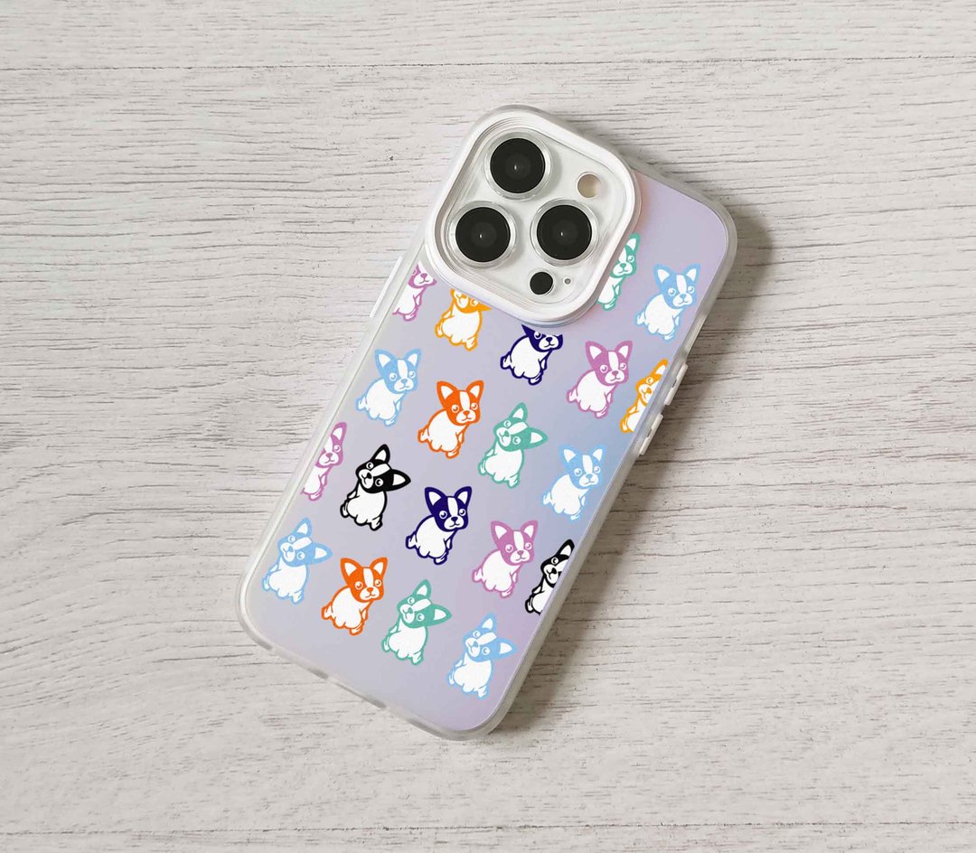 免费加名字简约炫彩雷射斗牛犬手机壳 iphone 16 15 14pro max - 手机壳/手机套 - 塑料 多色