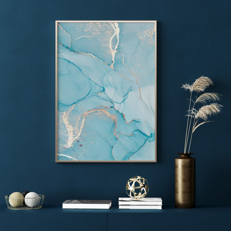 抽象画 • 蕴涵V-蓝色轻奢抽象挂画/玄关挂画/新年布置/餐厅装饰 - 海报/装饰画/版画 - 棉．麻 多色