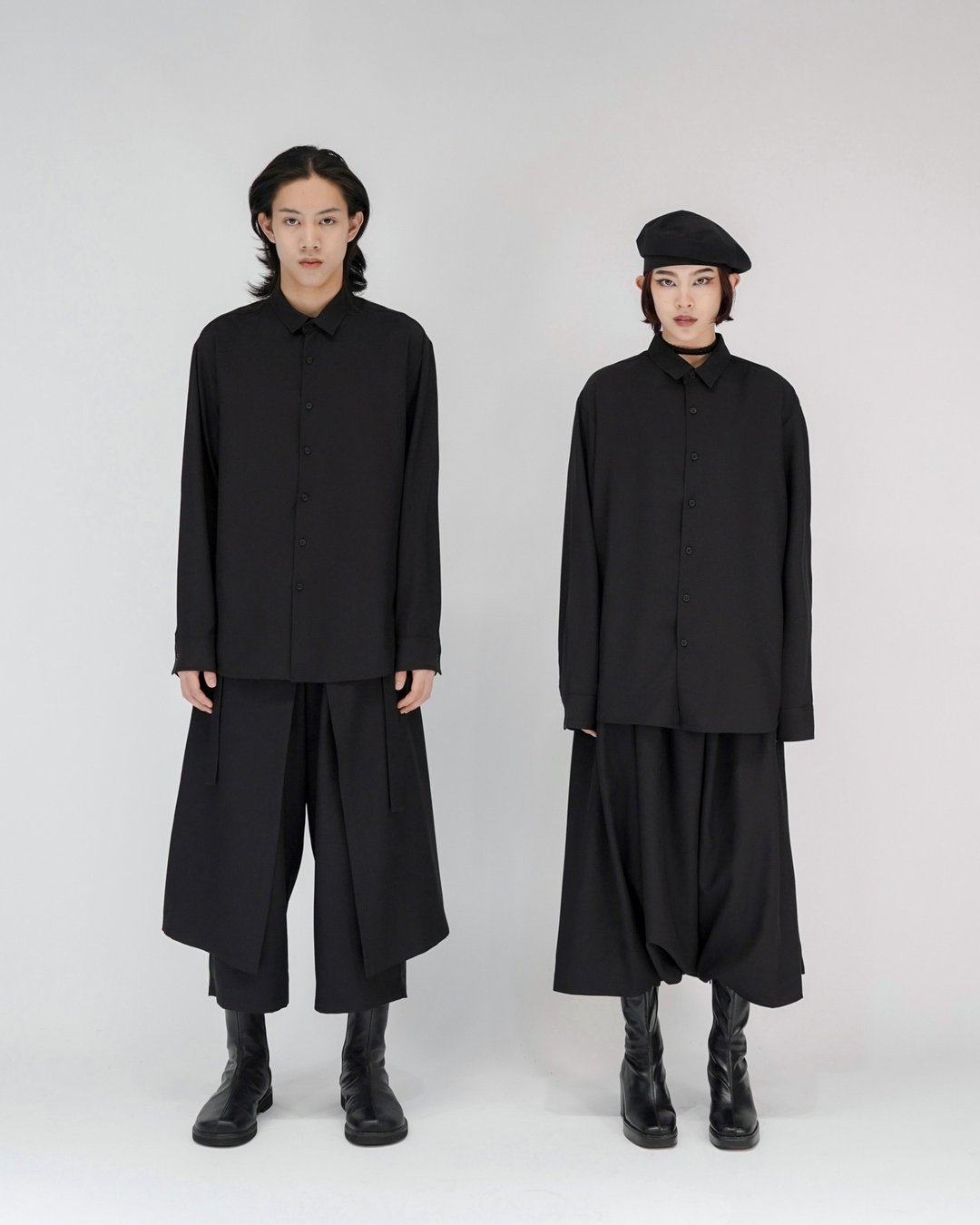 MUKK DESIGN 小剑领素面衬衫 - 男装衬衫 - 聚酯纤维 黑色