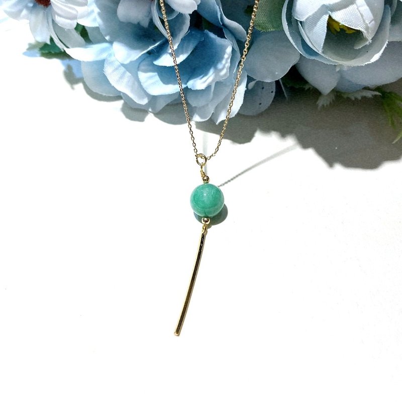 Eli Jewelry 经典莫兰迪圆珠天然A货缅甸玉造型14K包金项链 - 项链 - 贵金属 绿色