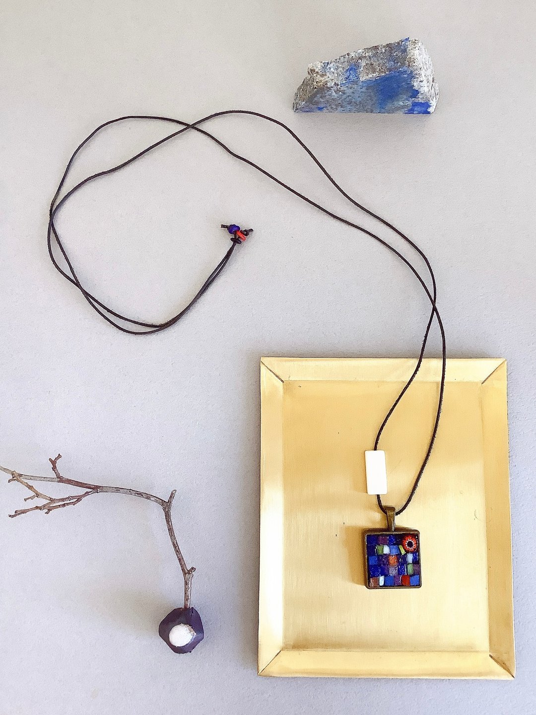 glass mosaic necklace/ blue - 项链 - 玻璃 蓝色