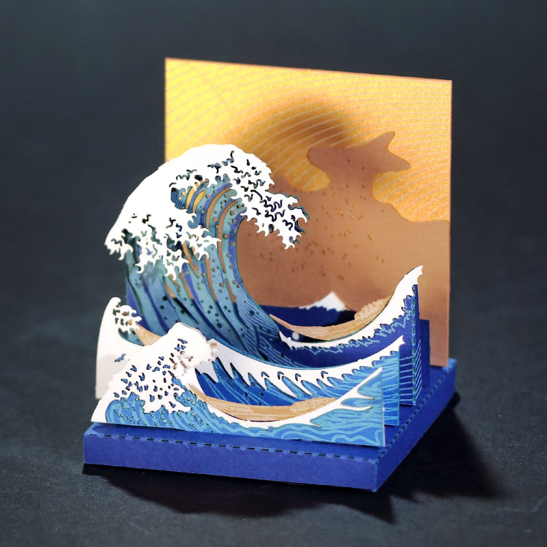 神奈川冲浪里 FingerART纸艺术模型 连展示盒 日本系列 (SJ-5124) - 木工/竹艺/纸艺 - 其他材质 蓝色