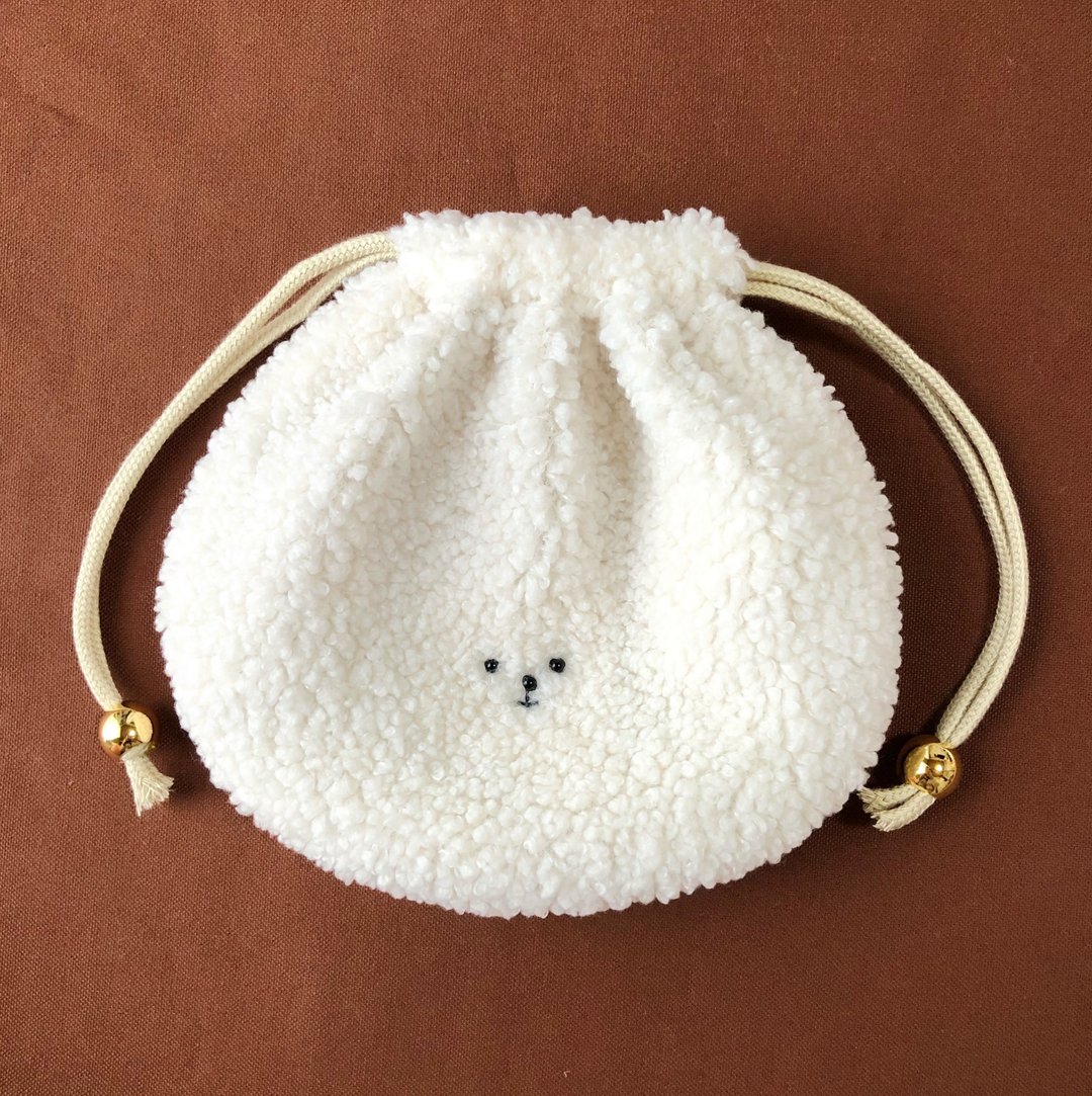 fuwa fuwa-chan drawstring pouch - 化妆包/杂物包 - 棉 白色