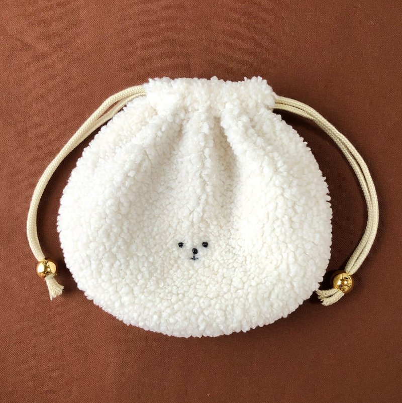fuwa fuwa-chan drawstring pouch - 化妆包/杂物包 - 棉．麻 白色
