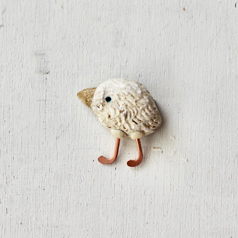 行走鸟胸针 11 - 胸针 - 陶 白色