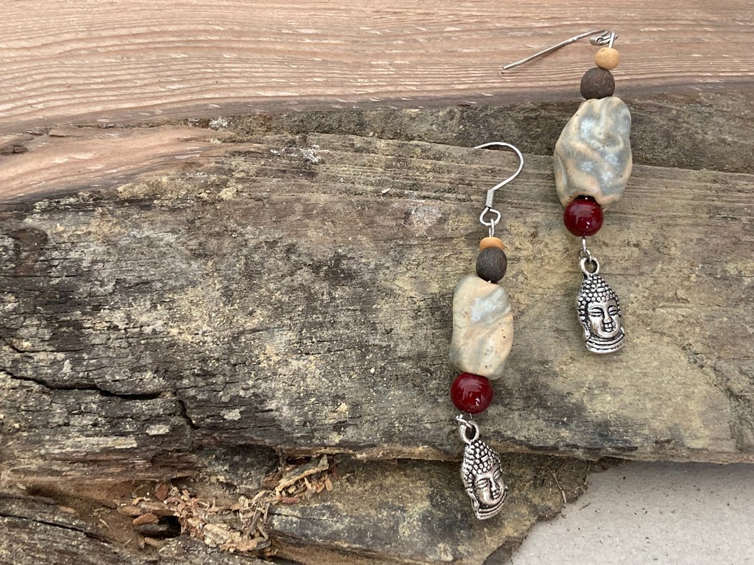 法喜普照手捏陶珠耳环 // Handmade Pottery Earrings - 耳环/耳夹 - 陶 