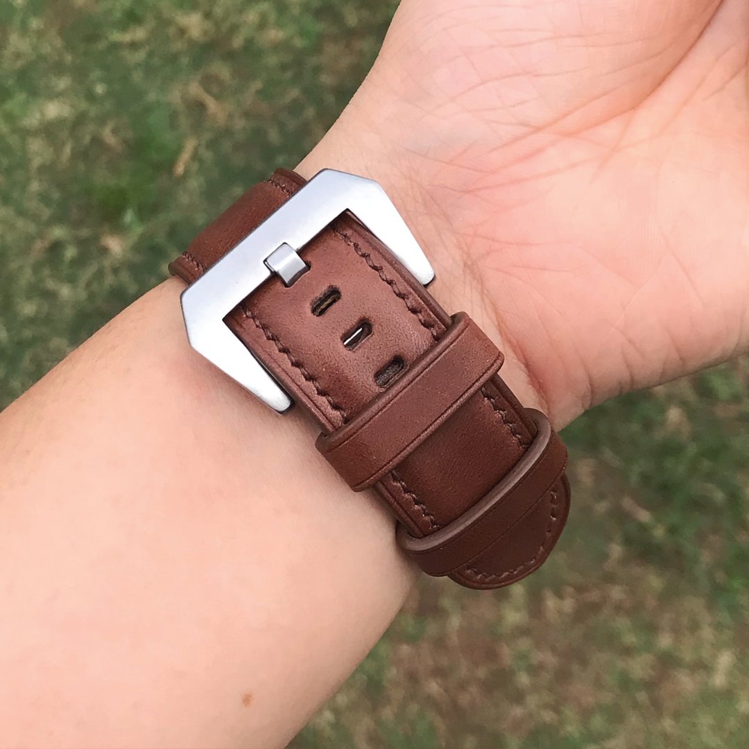 【AppleWatch表带】深啡色枥木牛皮/法国防汗皮/厚芯款/轻巧款 - 表带 - 真皮 咖啡色