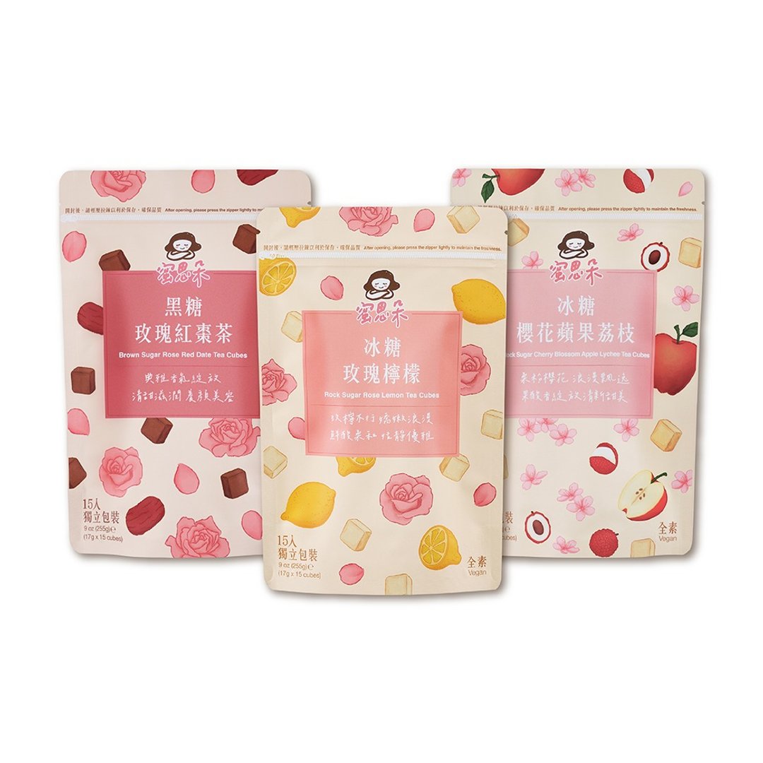 黑糖冰糖茶砖 养颜美容组 (玫瑰红枣/玫瑰柠檬/樱花苹果荔枝) - 蜂蜜/黑糖 - 其他材质 粉红色