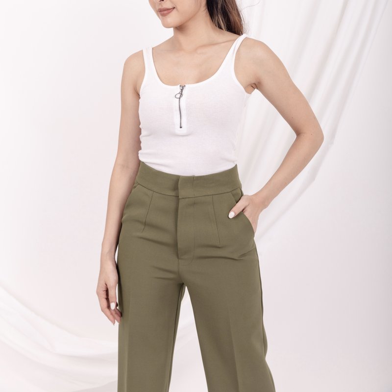 Wendy Wide-Leg Pants  橄榄色 - 女装长裤 - 环保材料 绿色