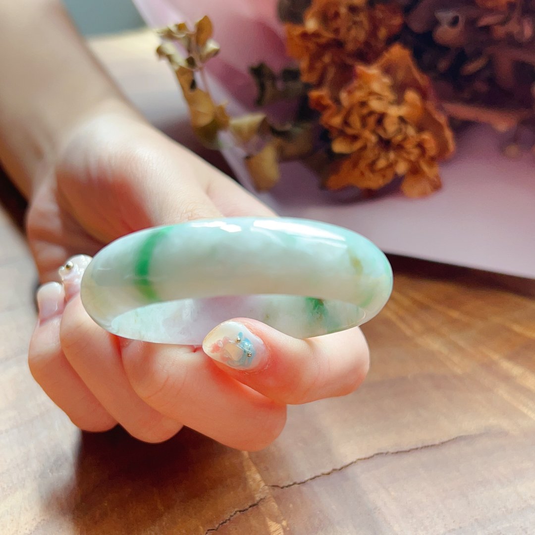 飘绿花翡翠手镯 | 14围 | 天然缅甸玉A货翡翠 | 送礼 - 手链/手环 - 玉石 多色