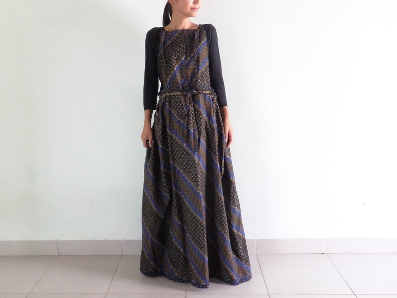 [Blue] cotton apron dress - 洋装/连衣裙 - 棉．麻 蓝色