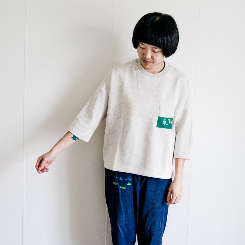 一起去野餐 /// 七分袖上衣 - 女装上衣 - 棉．麻 灰色