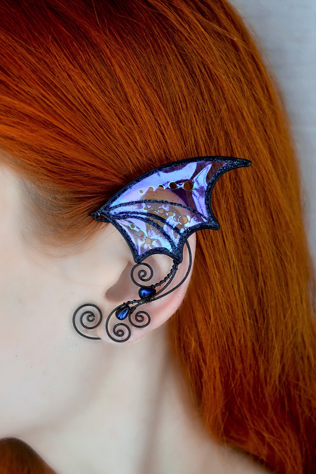 Gothic bat ear cuff earring no piercing - 耳环/耳夹 - 铜/黄铜 紫色