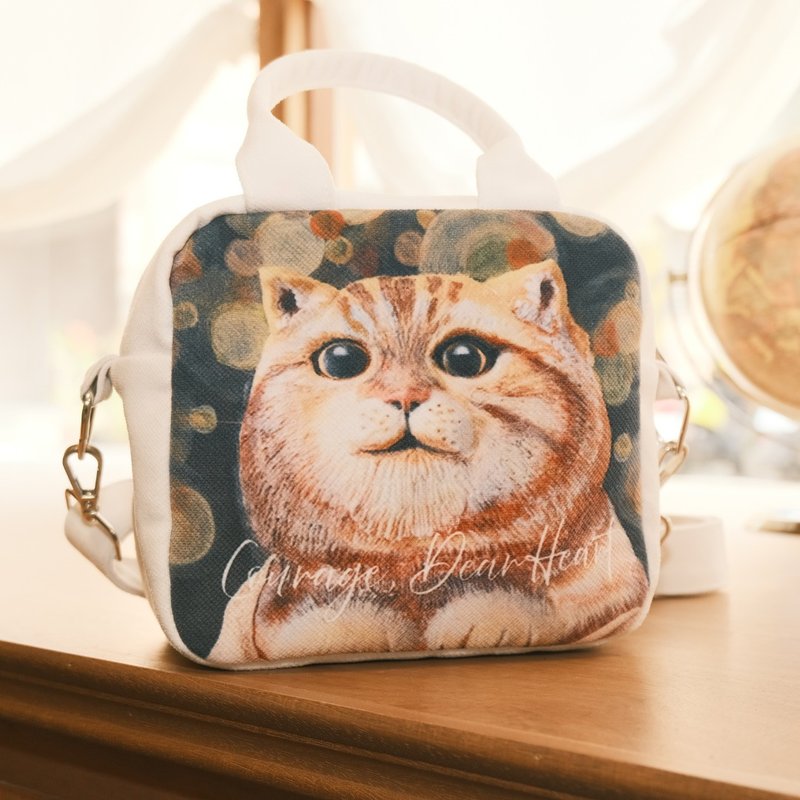 【原创】幸福肥立体画猫咪小方包轻量帆布随身包 - 侧背包/斜挎包 - 其他材质 白色